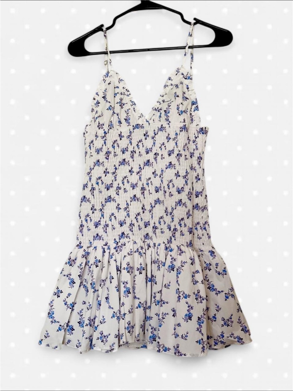 Zara NWT White Floral Smocked Spaghetti Strap Mini Dress